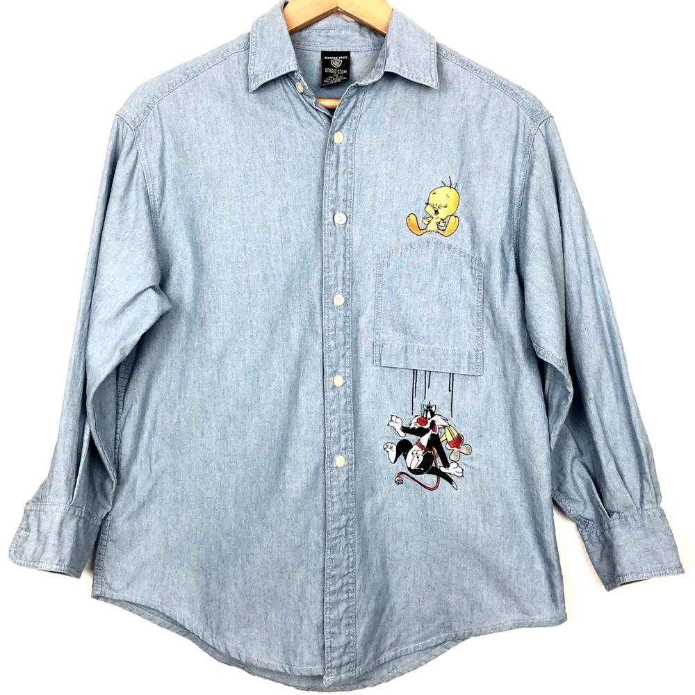 Vintage chambray 96 tweety Bird button up popover
